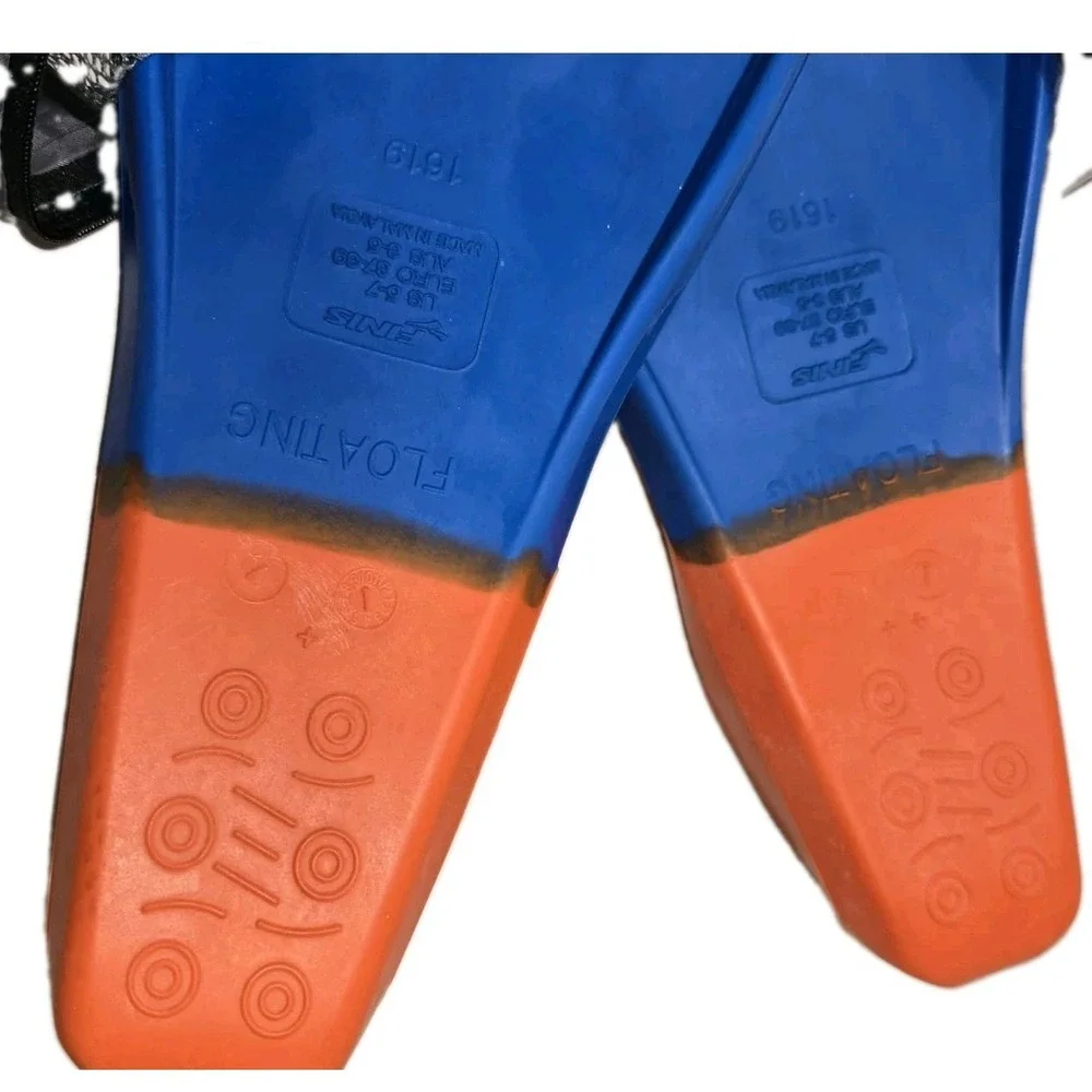 FINIS Floating Swim Fins Blue Orange Adult US 6-7 EU 38/39 w/ Mesh Carry Bag